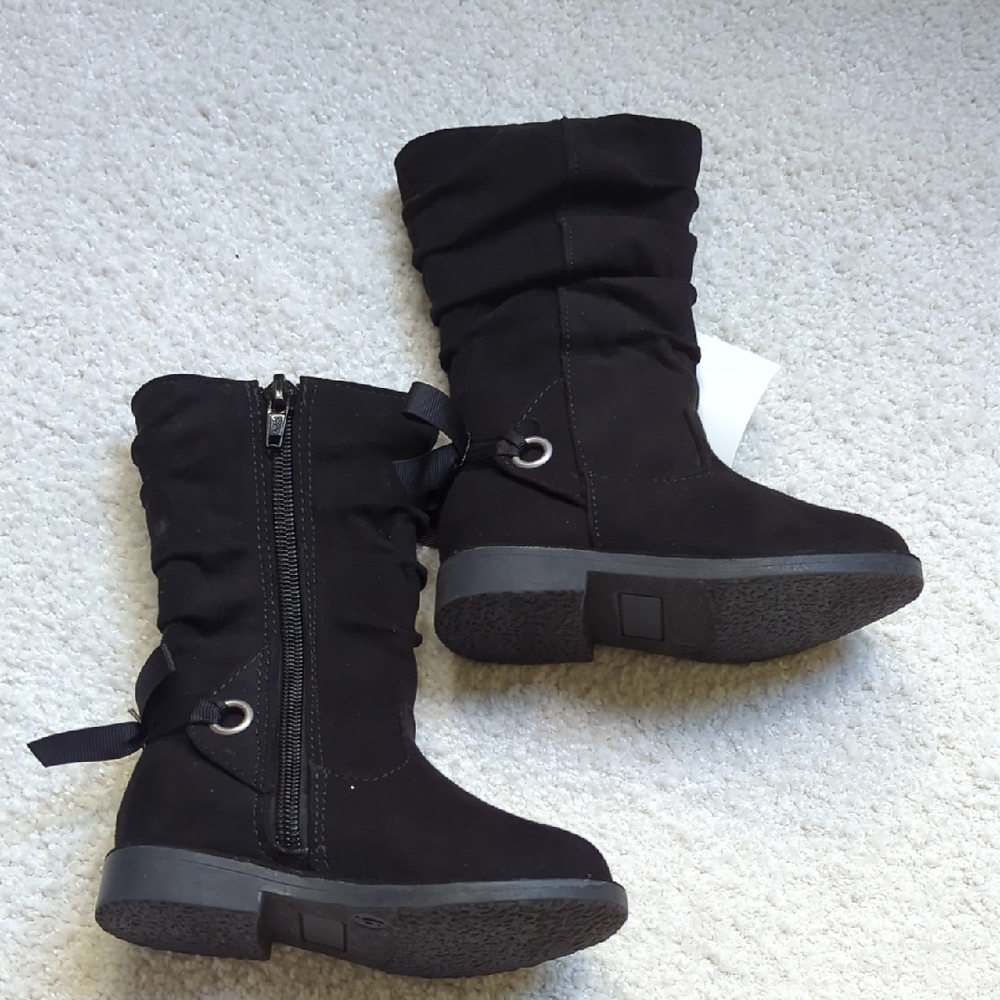 3 For $30. Black Boots with Side Zipper And Back Bow